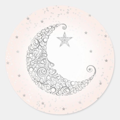 Twinkle Little Star Silver Moon Sticker Pink