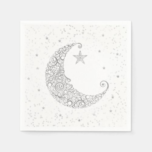 Twinkle Little Star Silver Moon White Napkin