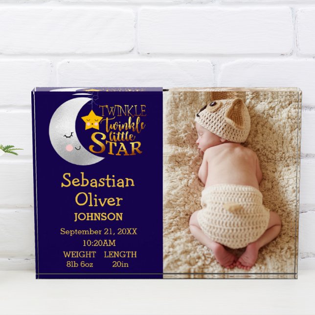 Twinkle Little Star Simple Birth Announcement Baby Photo Block (Creator Uploaded)