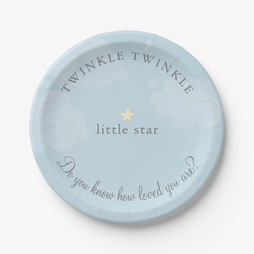 Twinkle Little Star Sky Blue Baby Shower Paper Plates