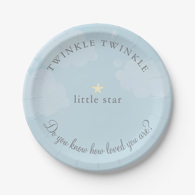Twinkle Little Star Sky Blue Baby Shower Paper Plates (Front)