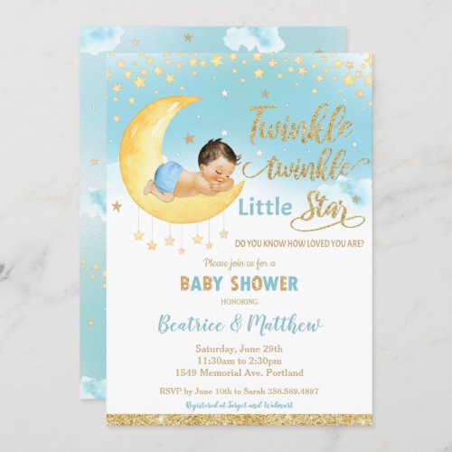 Twinkle Little Star Sleeping Baby Shower Boy  Invitation