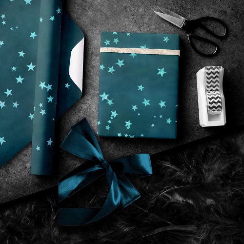 Twinkle Little Star  Sparkly Teal Baby Shower Wrapping Paper