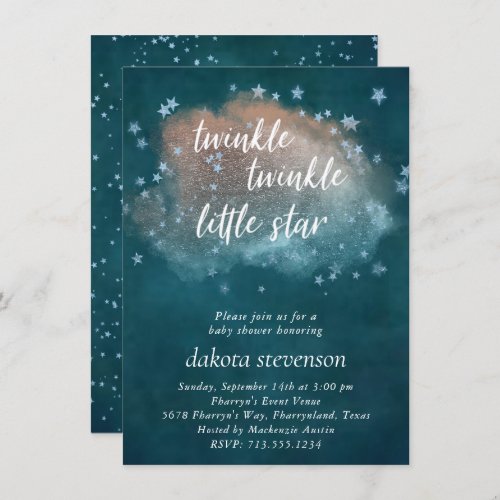 Twinkle Little Star  Teal Blue Copper Baby Shower Invitation