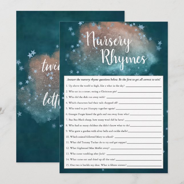 Twinkle Little Star | Teal Copper Blue Shower Game Invitation (Front/Back)