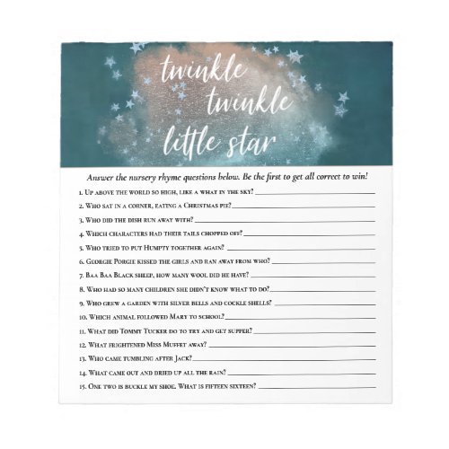 Twinkle Little Star  Teal Copper Blue Shower Game Notepad