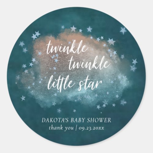 Twinkle Little Star  Teal Copper Shower Thank You Classic Round Sticker