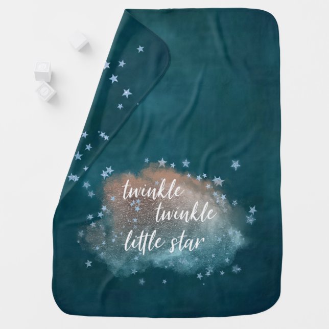 Twinkle Little Star | Teal Green and Taupe Brown Baby Blanket (In Situ)