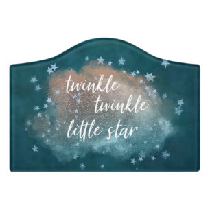Twinkle Little Star   Teal Green and Taupe Brown Door Sign