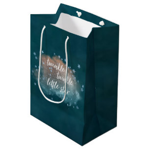 Twinkle Little Star Teal Green and Taupe Brown Medium Gift Bag