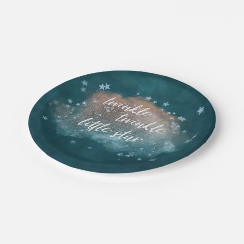 Twinkle Little Star  Teal Green and Taupe Brown Paper Plates