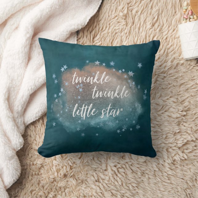 Twinkle Little Star | Teal Green and Taupe Brown Throw Pillow (Blanket)