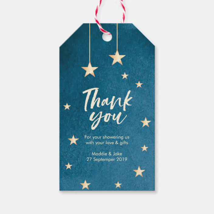 Gold Stars Red Text Personalized Party Thank You Cards