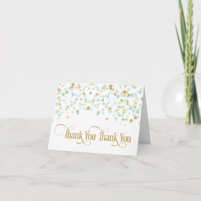 Twinkle Little Star Thank You Mint Green Gold Card (Front)