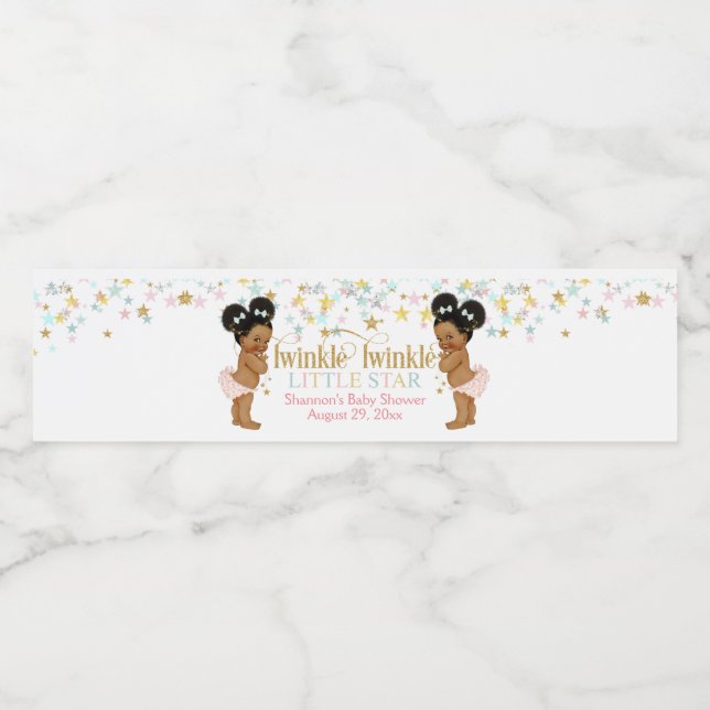Twinkle Little Star Twin Girls Puffs Water Bottle Label (Single Label)