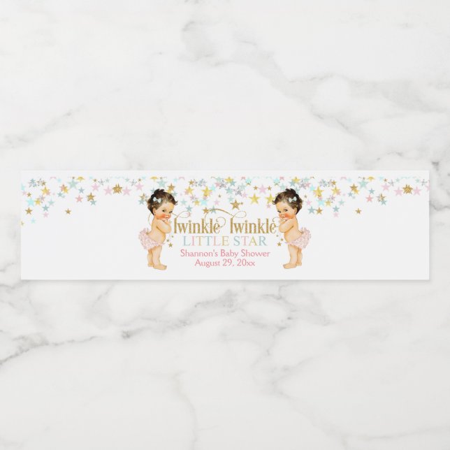 Twinkle Little Star Twin Girls Water Bottle Label (Single Label)