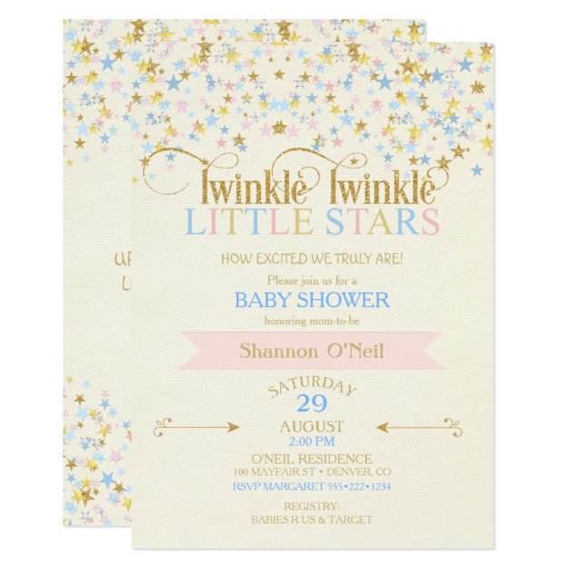 Twinkle Little Star Twins Baby Shower Pink & Blue Invitation