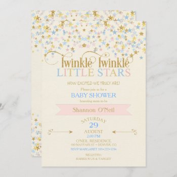Twinkle Little Star Twins Baby Shower Pink & Blue Invitation by nawnibelles at Zazzle