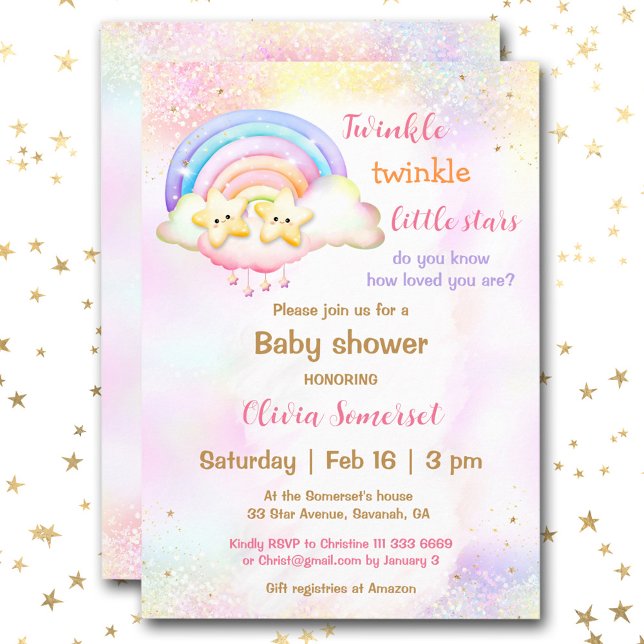 Twinkle Little Star Twins Rainbow Baby Shower Invitation (Twinkle Little Star Twins Rainbow Baby Shower Invitation)
