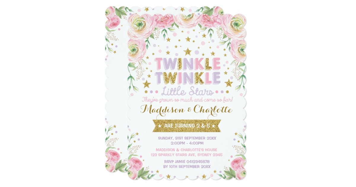 Twinkle Little Star Twins Sisters Birthday Invite Zazzle Com