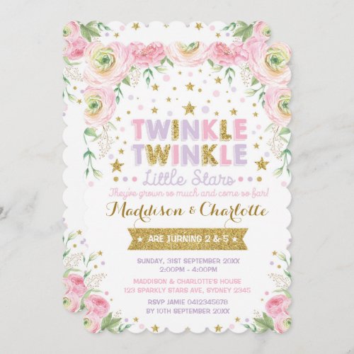 Twinkle Little Star Twins Sisters Birthday Invite
