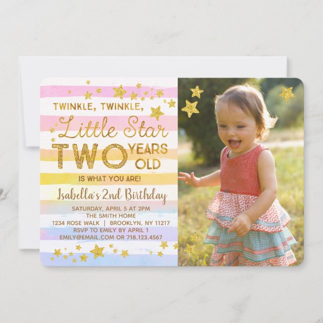 Twinkle Little Star TWO 2nd Birthday Invitation (Front)
