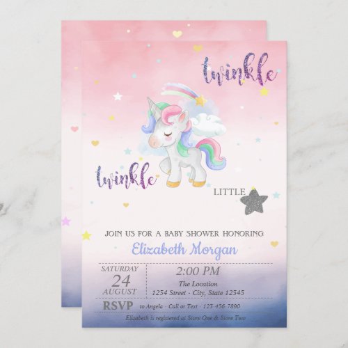 Twinkle Little Star Unicorn Baby Shower Invitation