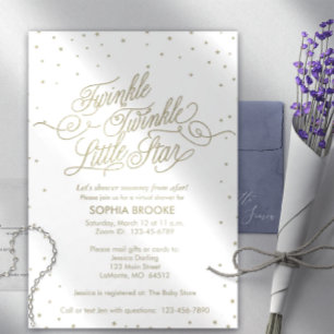 Twinkle Little Star Virtual Gold White Baby Shower Invitation