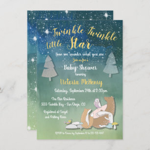 Twinkle little star watercolor animals baby shower invitation