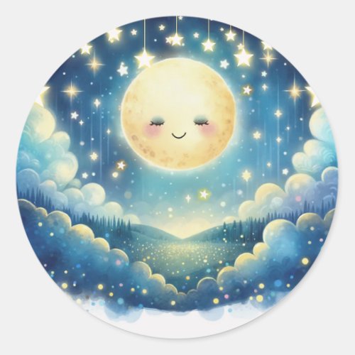 Twinkle Little Star Watercolor Baby Shower Classic Round Sticker