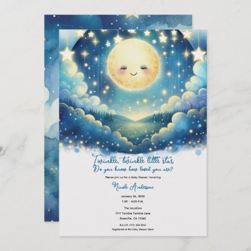 Twinkle Little Star Watercolor Baby Shower Invitation