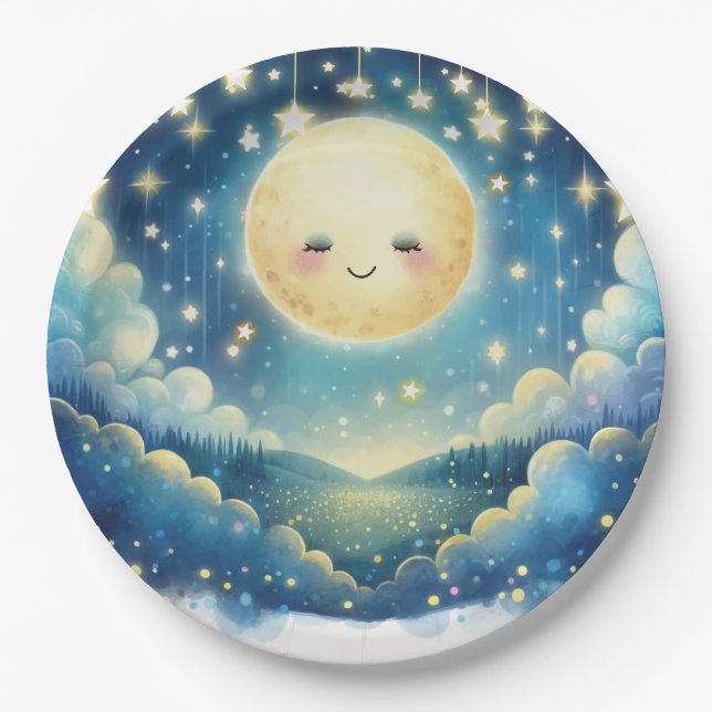 Twinkle Little Star Watercolor Baby Shower Paper Plates (Front)