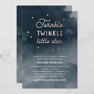 Twinkle little star. Watercolor navy baby shower Invitation