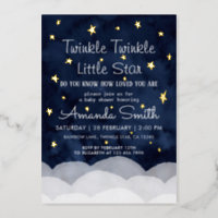 Twinkle Little Star Whimsical Baby Shower  Foil Invitation