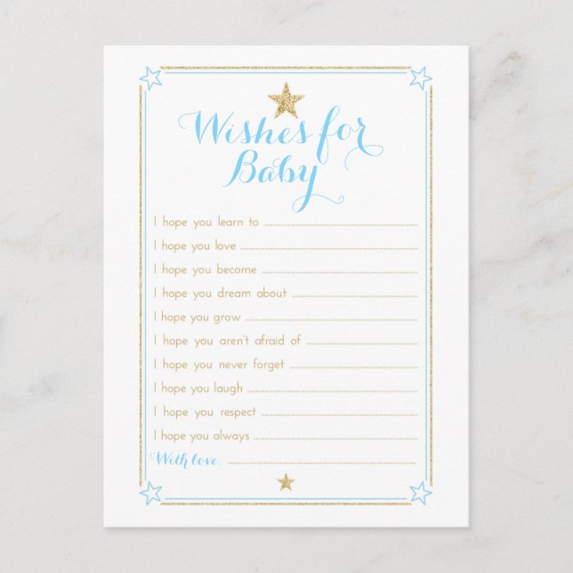 Twinkle Little Star Wishes for Baby - Blue Gold Advice Card (Front)