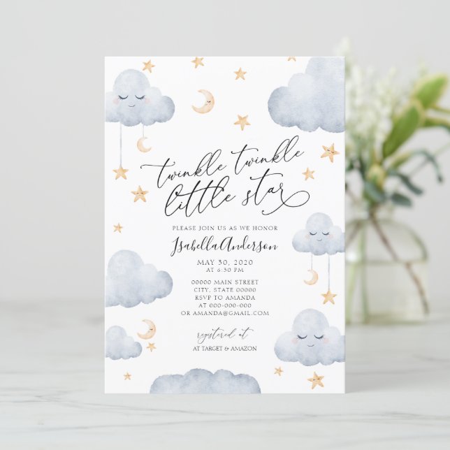 Twinkle Little Star Yellow Neutral Baby Shower Invitation (Standing Front)