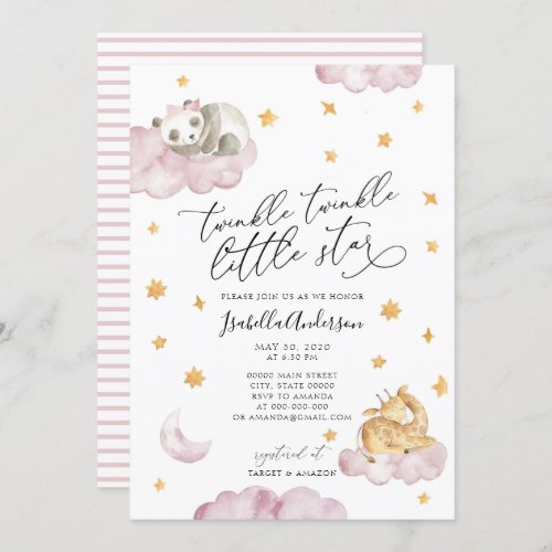 Twinkle Little Star Yellow Pink Girl Baby Shower Invitation