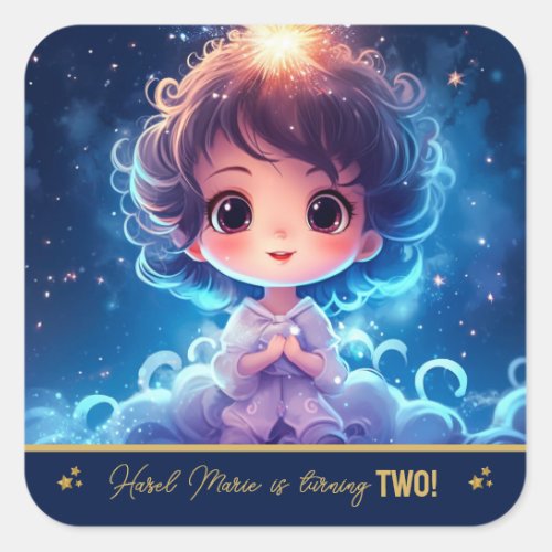 Twinkle Little Starry Princess Girl Birthday Square Sticker