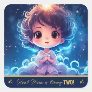 Twinkle Little Starry Princess Girl Birthday Square Sticker