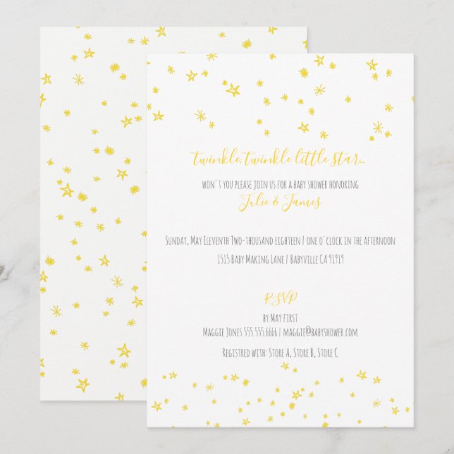 Twinkle Little Stars Baby Shower Invitations (Front/Back)