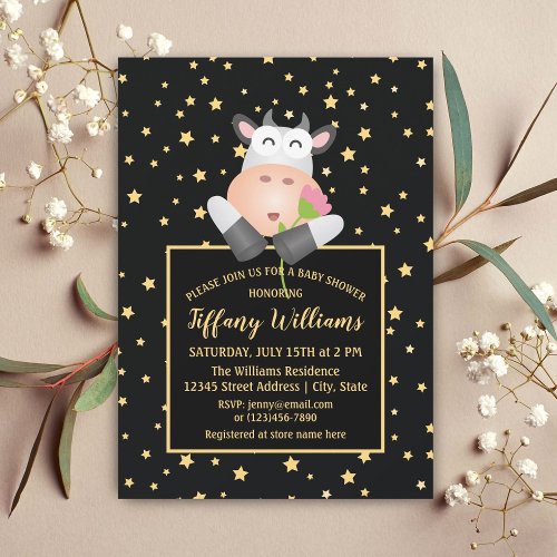 Twinkle Little Stars Cute Cow Baby Shower Invitation