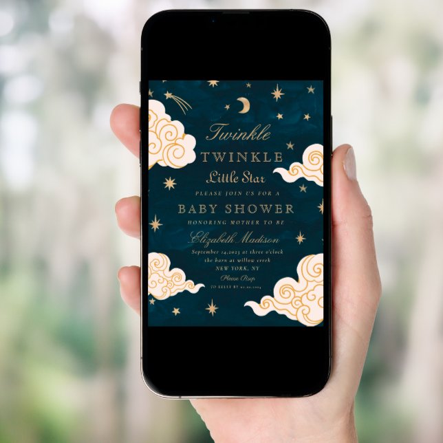 Twinkle Little Stars Cute Moon  Baby Shower  Invitation (Front Digital)
