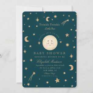 Twinkle Little Stars Cute Moon Baby Shower Invitation