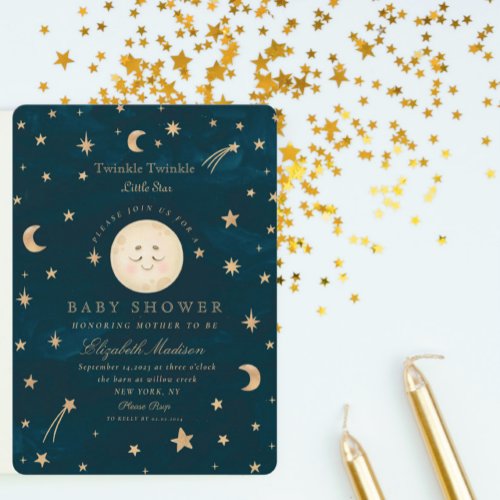 Twinkle Little Stars Cute Moon  Baby Shower  Invitation