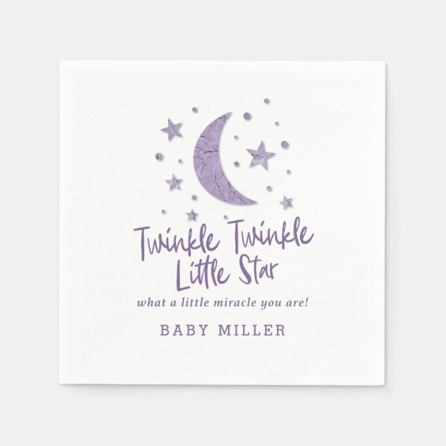 Twinkle Little Stars Lavender Baby Shower Napkins (Front)