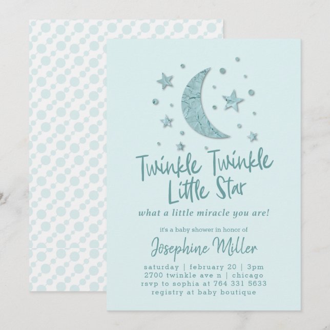 Twinkle Little Stars Mint Baby Shower Invitation (Front/Back)