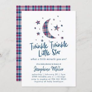 Twinkle Little Stars Plaid Baby Shower Invitation