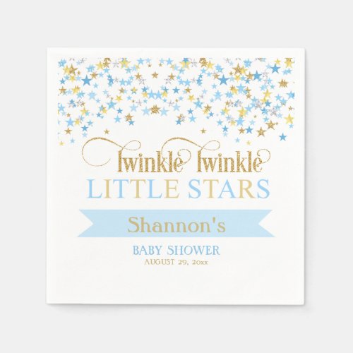 Twinkle Little Stars Twin Baby Shower Blue  Gold Paper Napkins