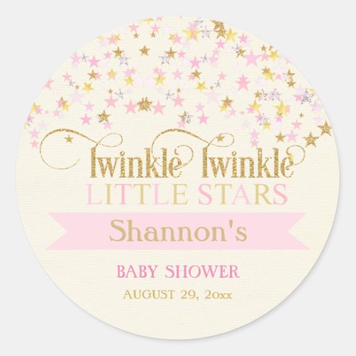 Twinkle Little Stars Twins Baby Shower Pink Gold Classic Round Sticker