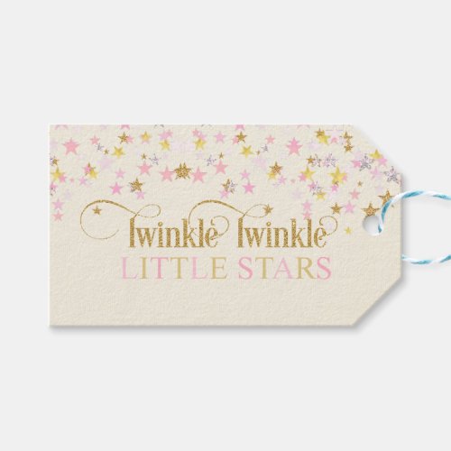 Twinkle Little Stars Twins Baby Shower Pink Gold Gift Tags